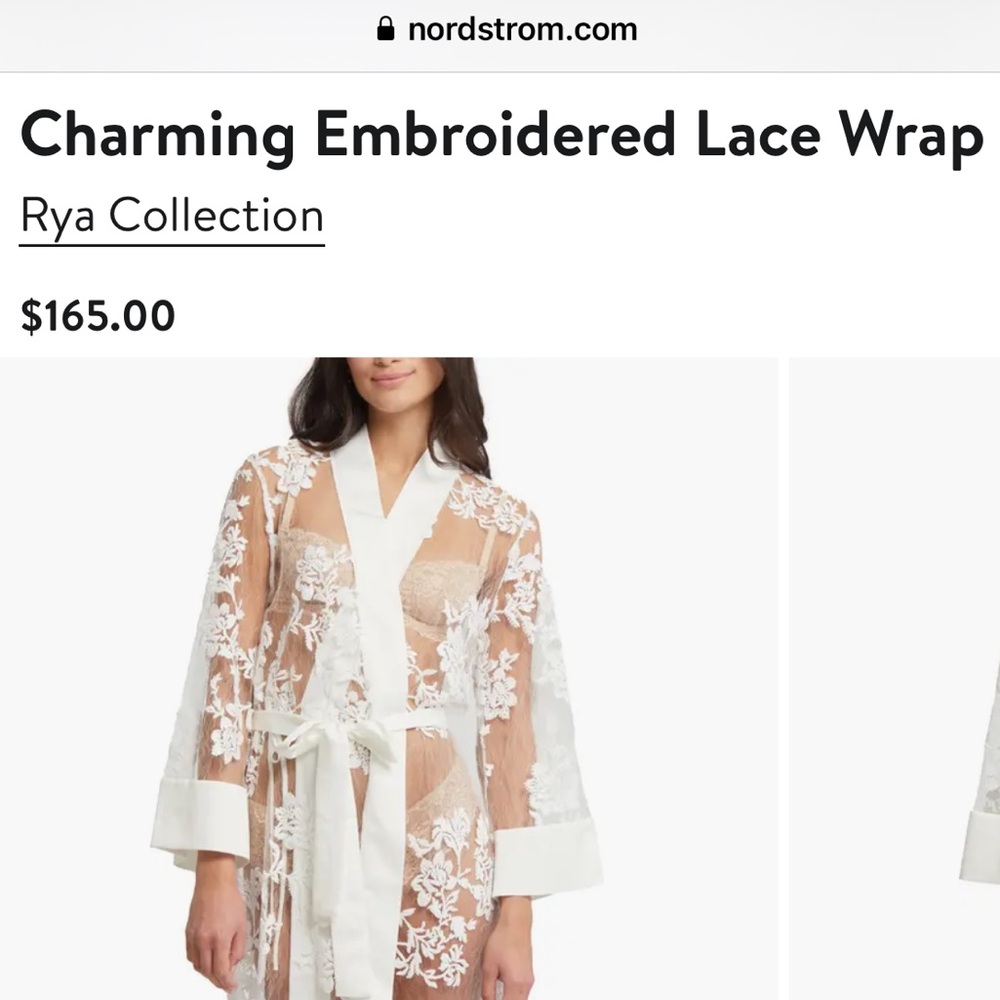 White / Sheer Ryan Embroidered Lace Wrap XS/S